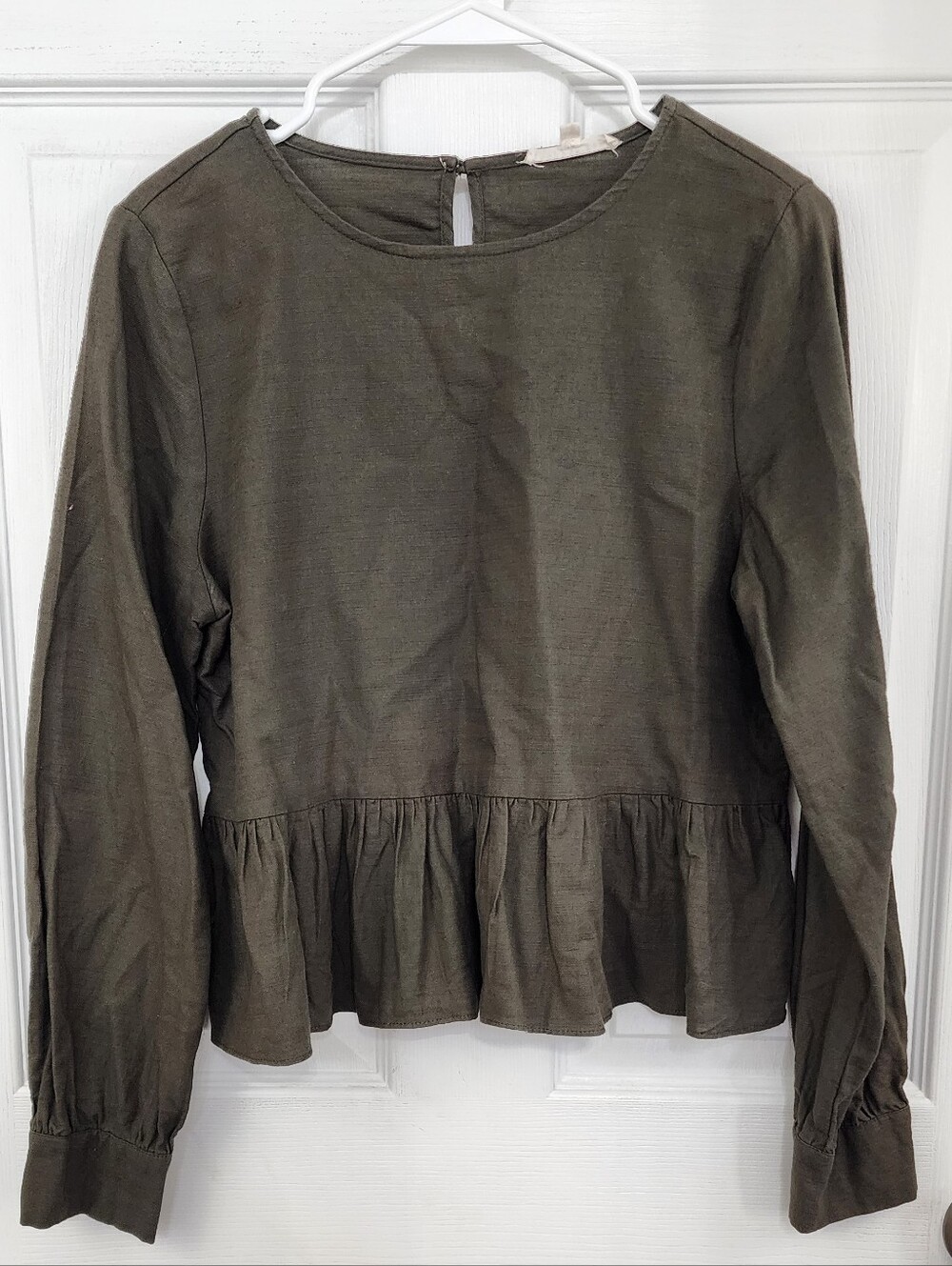 Copper Key Cotton Peplum Blouse in Green Size Small